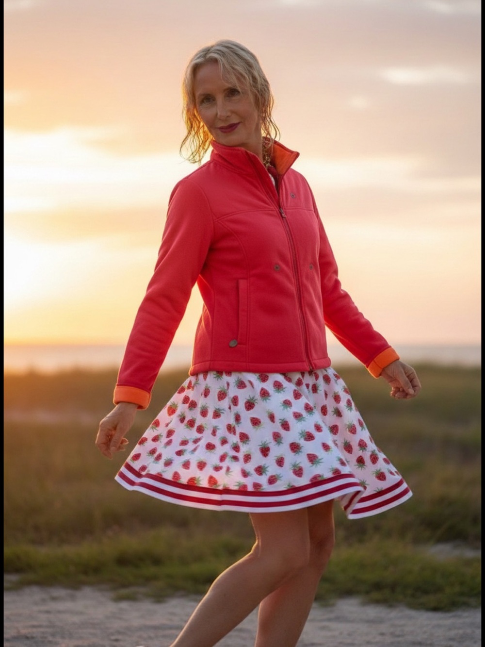 Coral Red Women's Ski Jacket - Lightweight Zip-Up US L or size 4